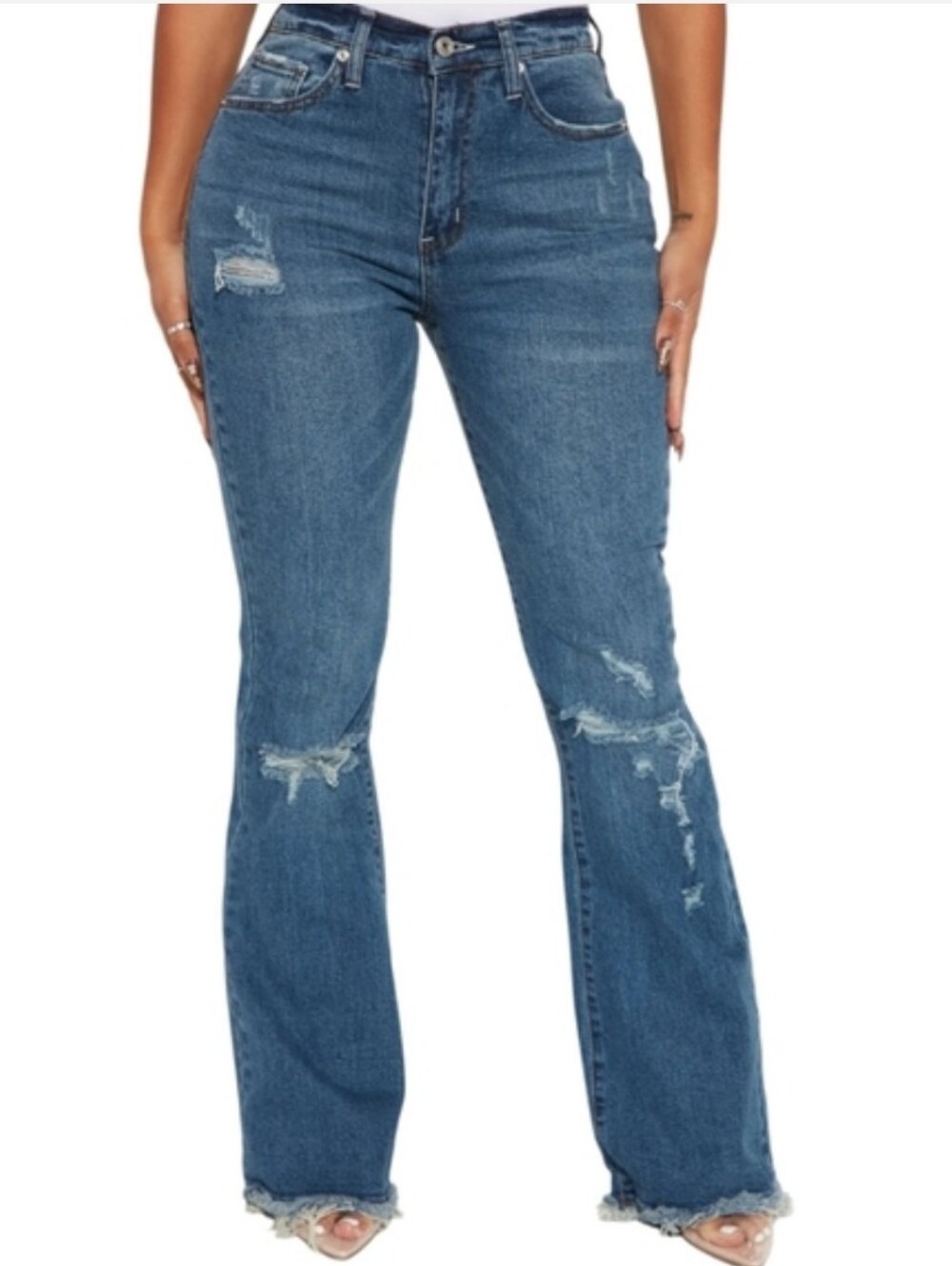 Fashion Nova Rough Rider Distressed Flare Jeans Sz 13 Nwt